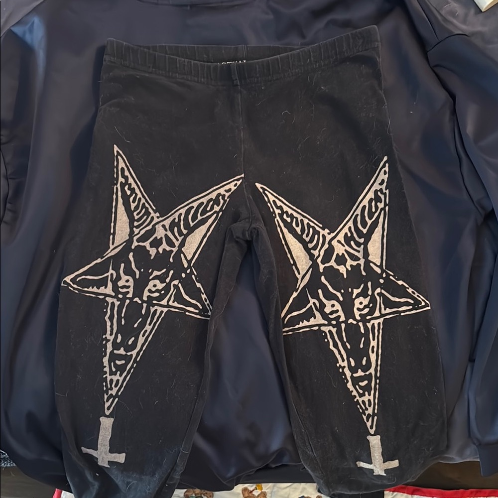 Actual Pain Dead stock goats head pentagram inverted cross leggings!